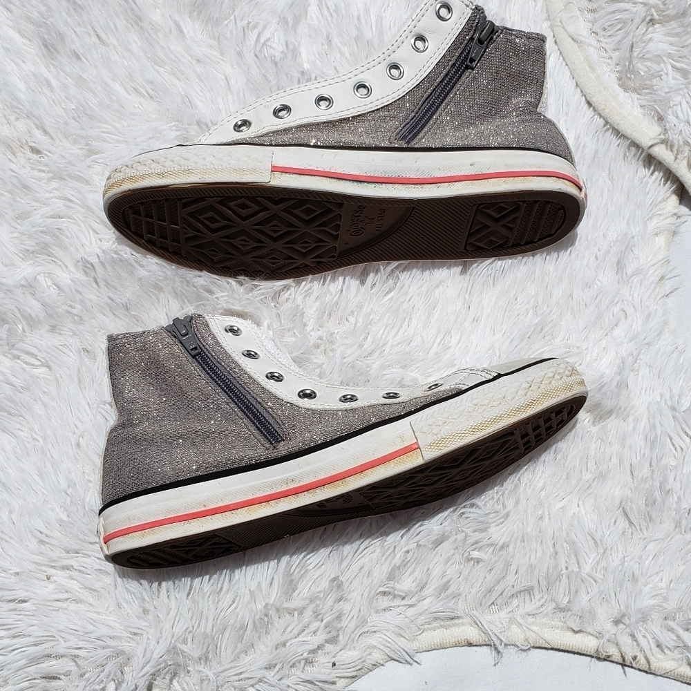 Converse High Tops JUNIORS size 4 Silver Glitter Skater Retro Hip Hop Streetwear